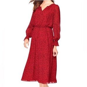 Talbots Red & Black Animal Print Midi Dress – Size 12 – Long Sleeve, NWT $110
